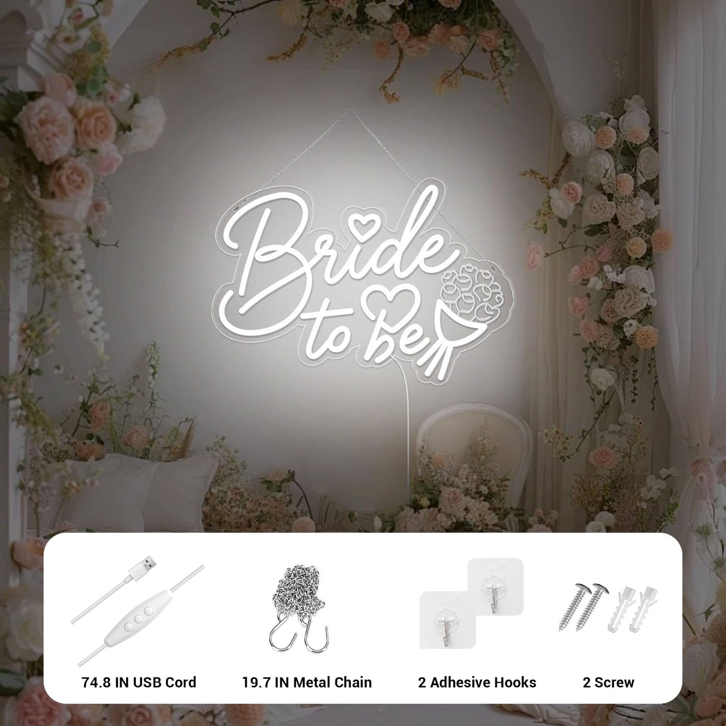 LMHSE Bride to be Neon Sign, Dimmable LED Wedding Neon Sign, Bride to be Decorations Aesthetic Room Decor, Party, Bedroom, Wedding Decor (white)
