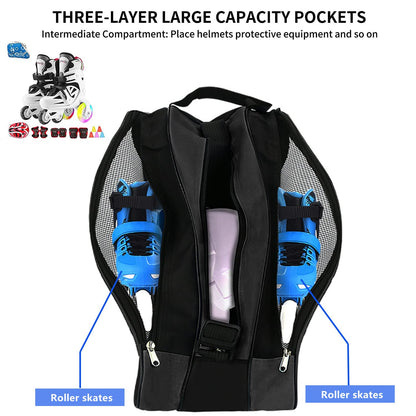 MXiiXM® Roller Skate Bag, Breathable Ice Skate Bags with Adjustable Shoulder Strap, Oxford Cloth Skating Shoes Storage Bag for Women Men Kid and Adults Roller Skate Accessories (Black)
