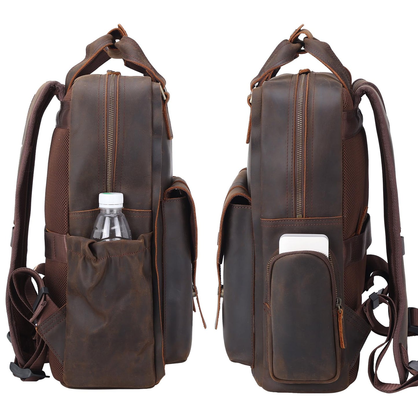 TIDING Genuine Leather 15.6 inch Laptop Backpack for Men College Casual Rucksack Backpack Business Travel Daypack