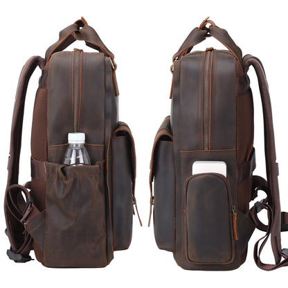 TIDING Genuine Leather 15.6 inch Laptop Backpack for Men College Casual Rucksack Backpack Business Travel Daypack