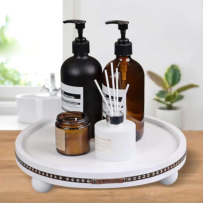 Decor Decorative Round Tray 11.81in for Home Decor for Coffee Table Farmhouse Kitchen Table Living Room Bathroom Centerpiece Tray Decor