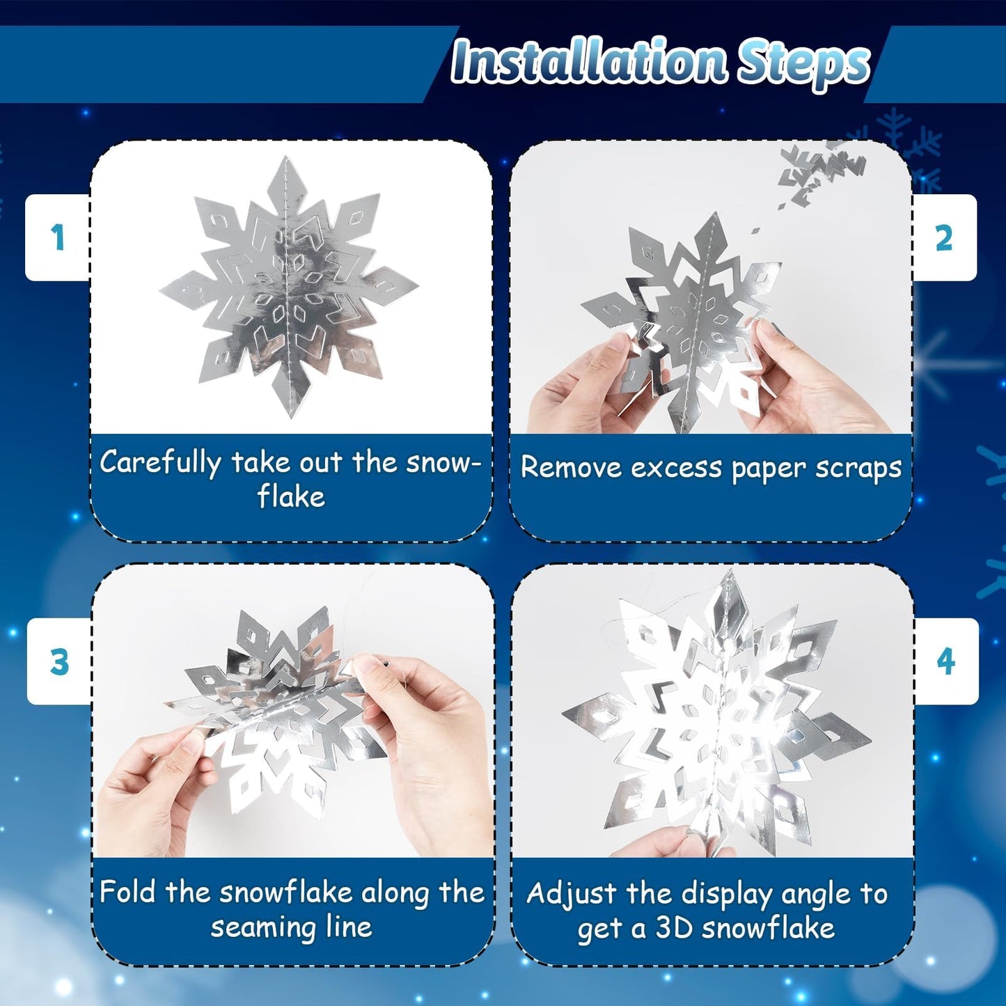 OuMuaMua Christmas Snowflake Decorations Indoor, 24PCS 3D Silver Hanging Snowflakes Garland for Winter Wonderland Decor Xmas Christmas Party Baby Shower Holiday Home Decorations