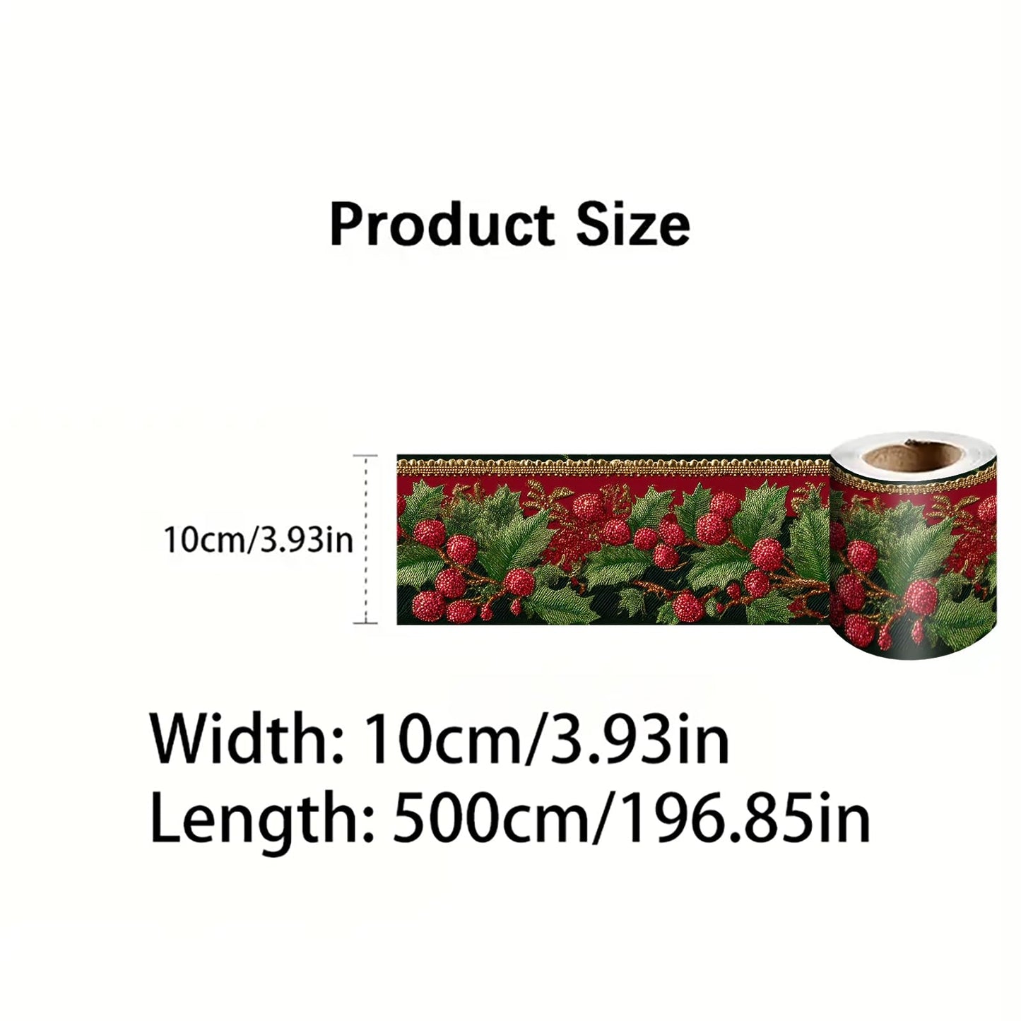 IOHEFY Christmas Red Berry Wallpaper Border 196x4 Inch Peel and Stick Wall Border Self Adhesive Holiday Green Leaf Removable Vinyl Trim for Living Room Bedroom Bathroom Kitchen Cabinet Decoration