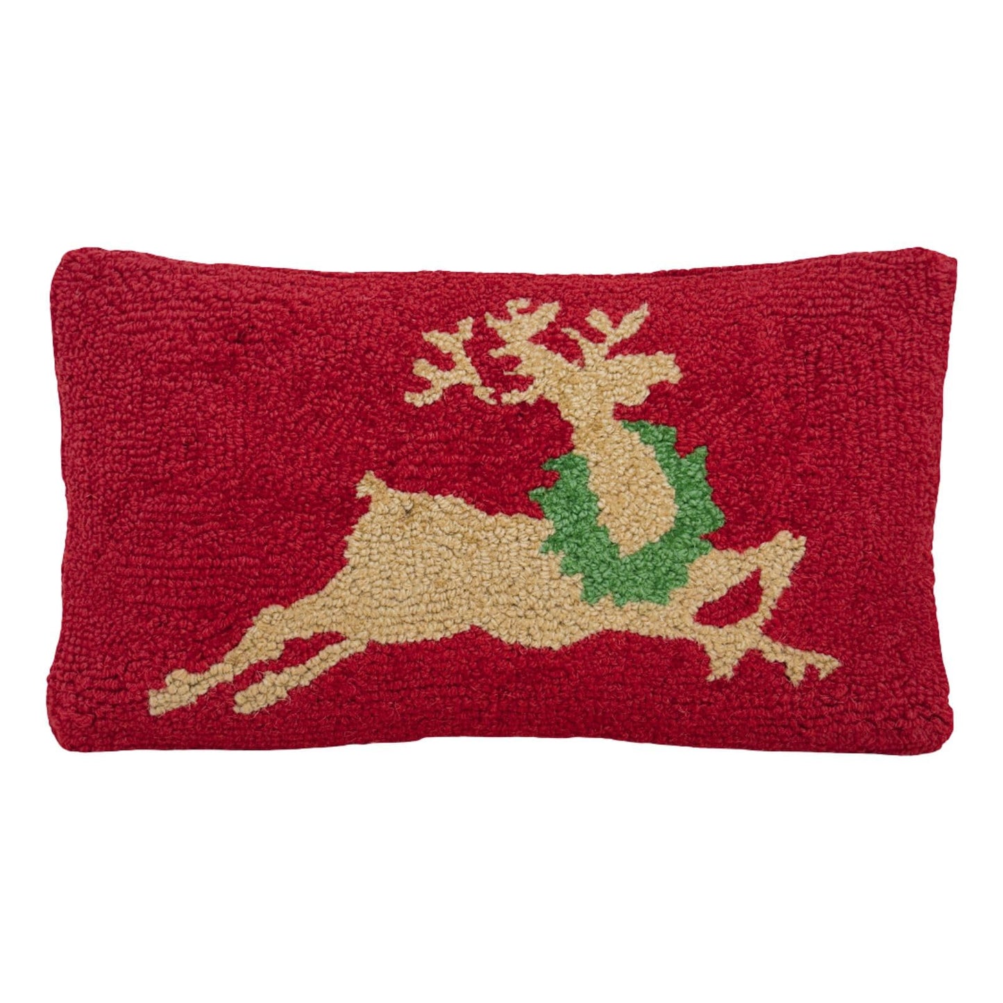 Decorvo Hand Hooked Christmas Pillow - 9X16 inches Throw Pillow for Couch or Dorm (Reindeer)