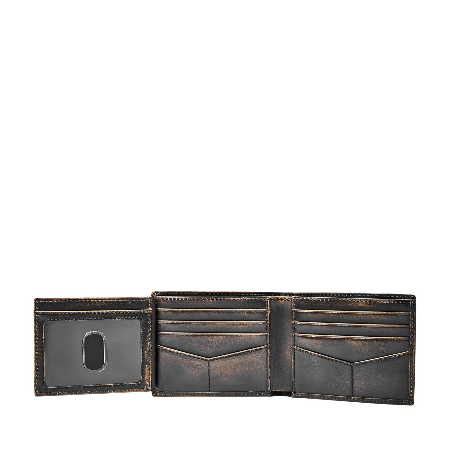 Fossil Men's Wallet, Wade Leather Bifold Wallet with Flip ID, Black