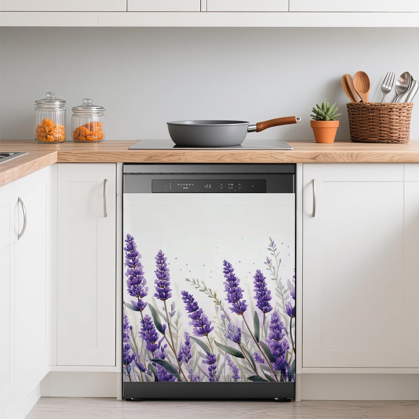 Purple Lavender Dishwasher Magnets Decorative Cover,Summer Floral Waterproof Magnetic Dishwasher Cover Panel,Refrigerator Magnet Cover for Kitchen Home Decor 23x26 Inch