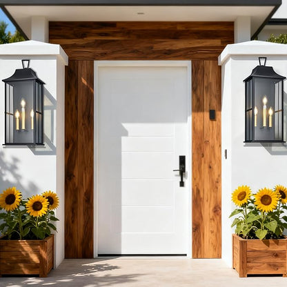 Outdoor Wall Lantern 3-Light, 25 "Large Outside Wall Sconce, Modern Black Wall Light Fixture with Glass, Waterproof Exterior Lamp for House, Porch, Garage,Bulbs Not Included