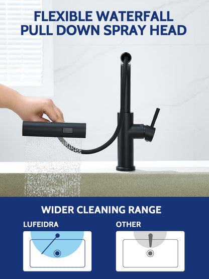 Kitchen Faucet with Pull Down Sprayer, High Arc Single Handle Stainless Steel Kitchen Sink Faucet with Sprayer for Rv Camper, Matte Black