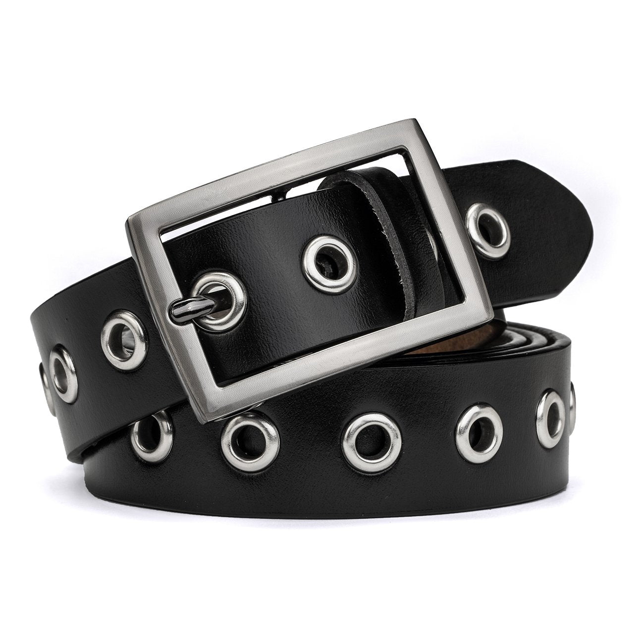 McFanBe Leather Belt for Women Girls Waist Belt Alloy Buckle 1.1 Inches Width Adjustable (B:Black, M(Fit waist size 34"-37"))