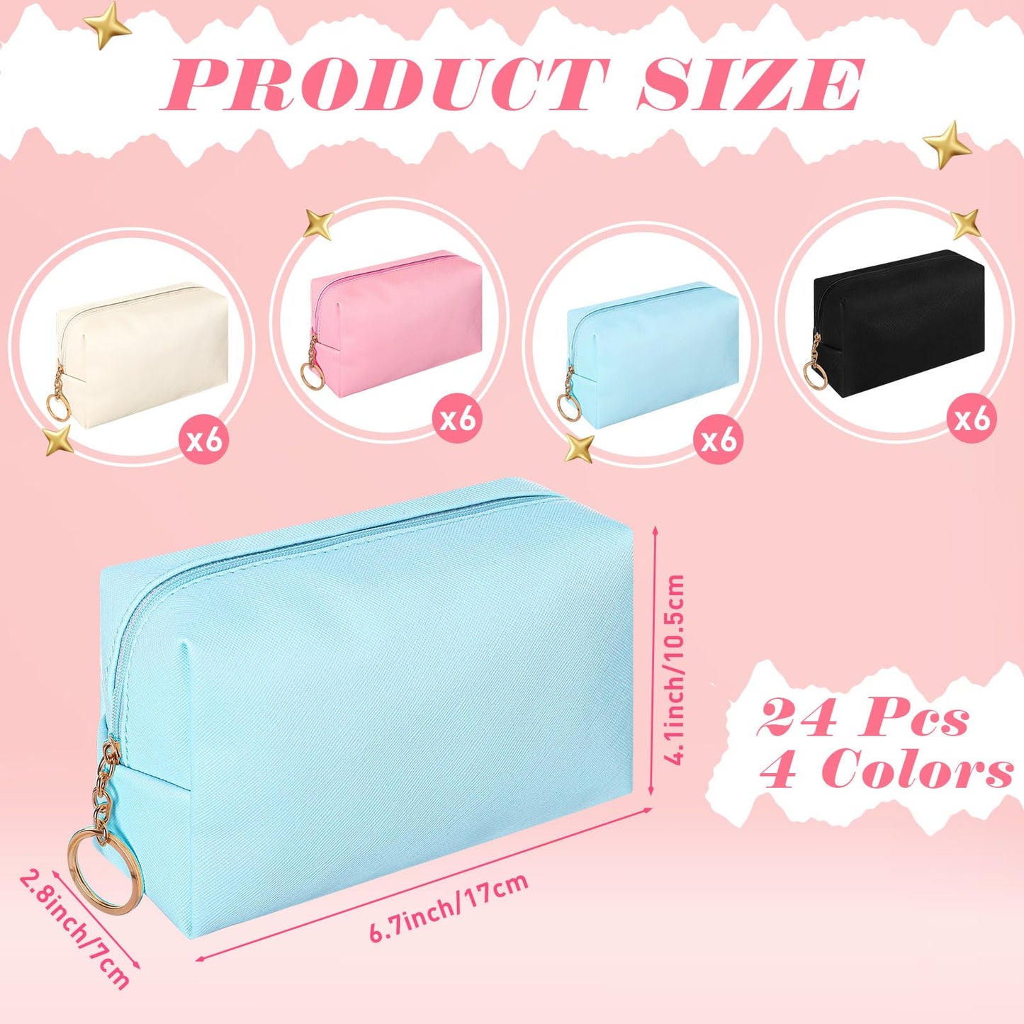Chunful 24 Pcs Preppy Makeup Bag PU Leather Cosmetic Bag Bulk Makeup Plain Pouch Waterproof Toiletry Purse for Women Traveling Preppy Pencil Case Valentine's Day Gifts(Mixed Colors)