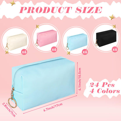 Chunful 24 Pcs Preppy Makeup Bag PU Leather Cosmetic Bag Bulk Makeup Plain Pouch Waterproof Toiletry Purse for Women Traveling Preppy Pencil Case Valentine's Day Gifts(Mixed Colors)