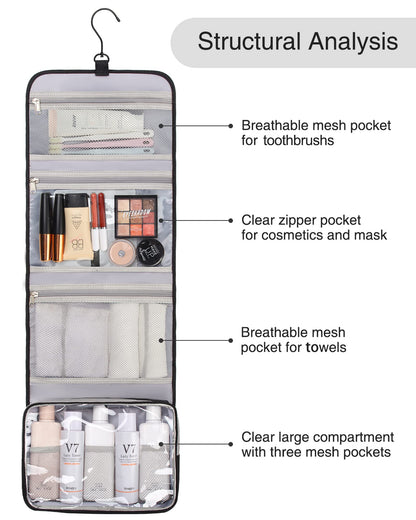 Relavel Travel Hanging Toiletry Bag for Men Women Travel Kit Shaving Bag Waterproof Large Makeup Bag Wash Bag Makeup Organizer Cosmetic Case for Bathroom Shower Black