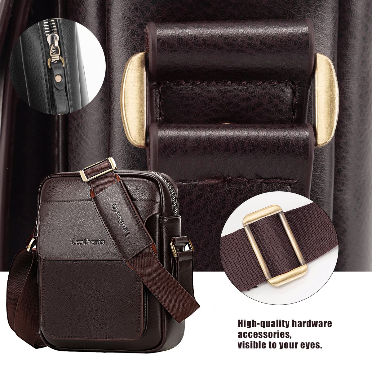 Leathario Crossbody Bag For Men Vegan Leather Shoulder Messenger Purse Sling Satchel Bag For Work Business Travel