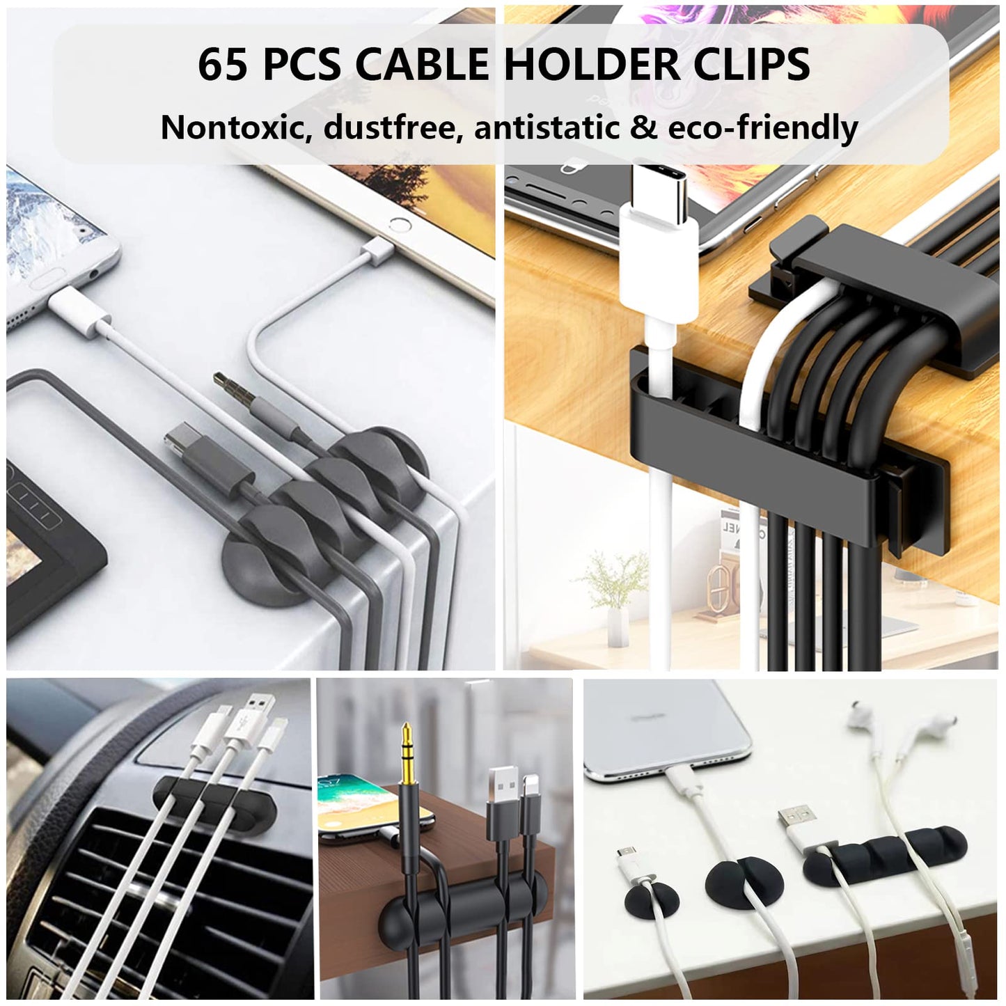 DRIVUU 311Pcs Cable Management Organizer Kit 4 Cable Sleeve Split,53Cable Clips 12Cord Clips Holder,22 Cable Ties, 20 Adhesive Wall Cable Tie, 200Fasten Cable Ties for TV Office Home Electronics