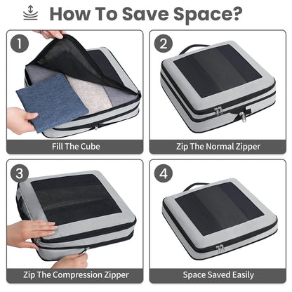 Prezon 8 Set/6 Set/4 Set Compression Packing Cubes for Travel, Lightweight Vacation Travel Essentials, Accessories for Suitcase Organizer Bags Set, Durable Luggage Organizer（8-Square-pewter）