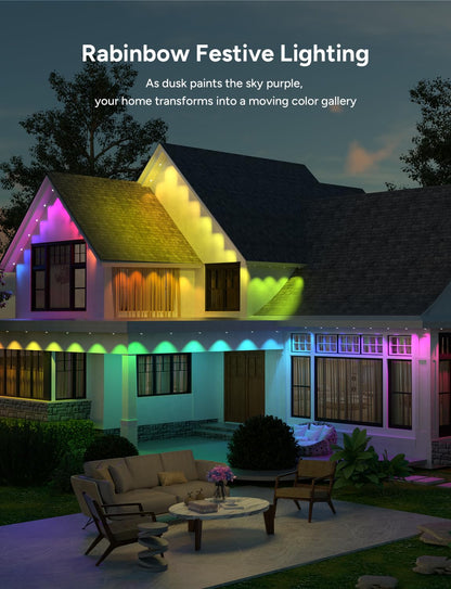 Isalelala Permanent Outdoor Lights, 50ft with 30 RGB LED Lights for Christmas and Daily, 49 Scene Modes+DIY for Christmat Decor, IP66 Waterproof for Outdoor, Compatible with Alexa, Google Assistant