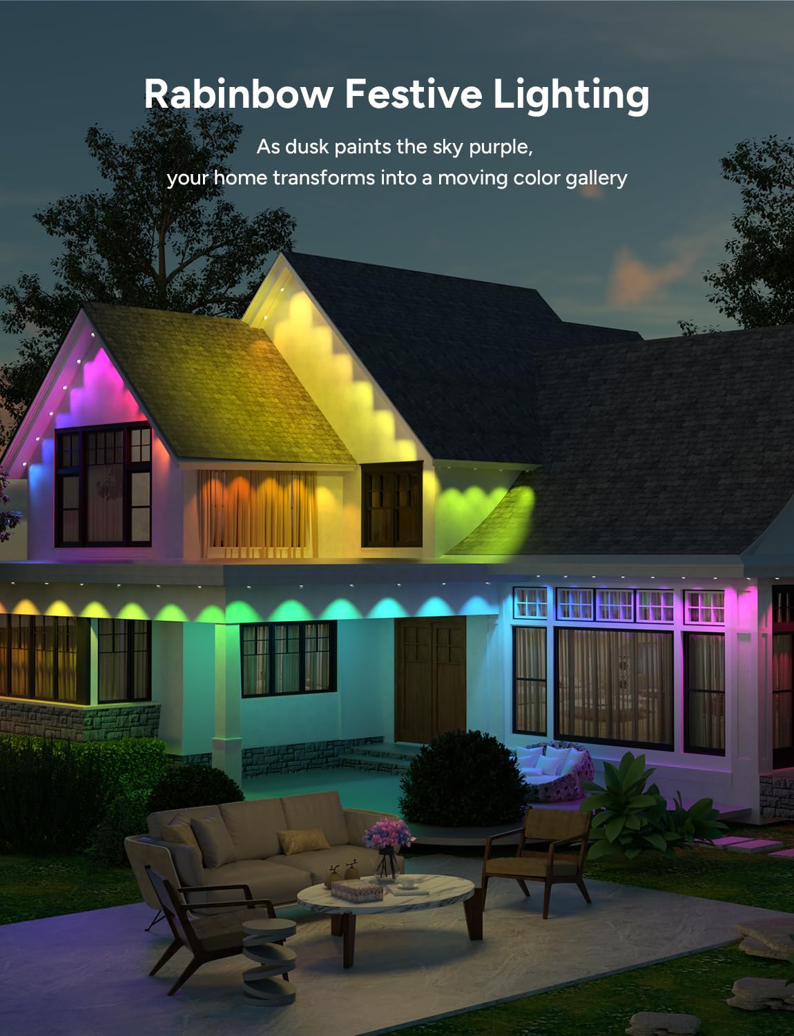 Isablelala Permanent Outdoor Lights, 100ft with 60 RGB LED Lights for Christmas and Daily, 49 Scene Modes+DIY for Christmas Decor, IP66 Waterproof for Outdoor, Compatible with Alexa, Google Assistant