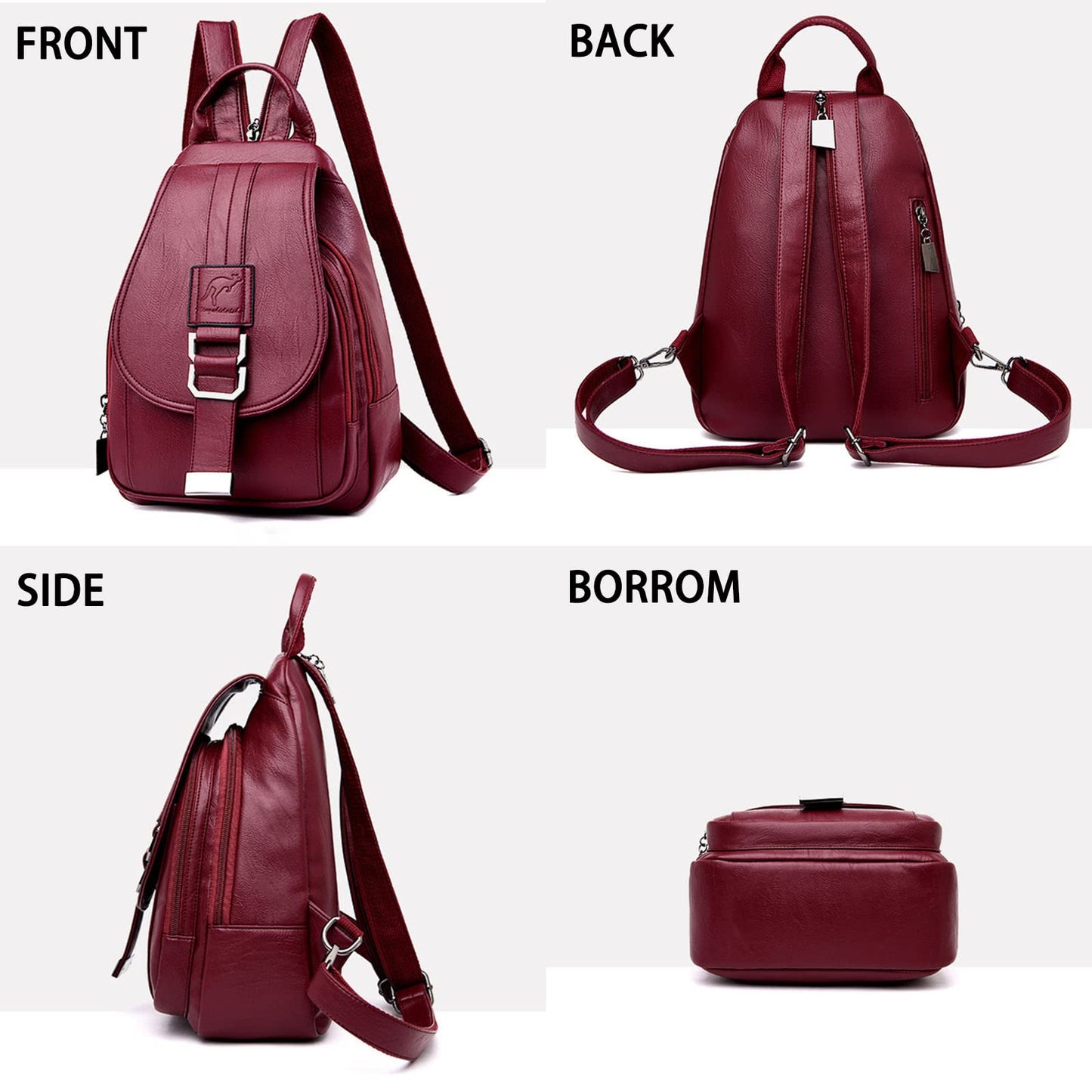 BlackeEight Women's Soft Genuine Leather Backpack,Large Capacity Satchel Shoulder Handbags for Office Shopping Trip (Red)