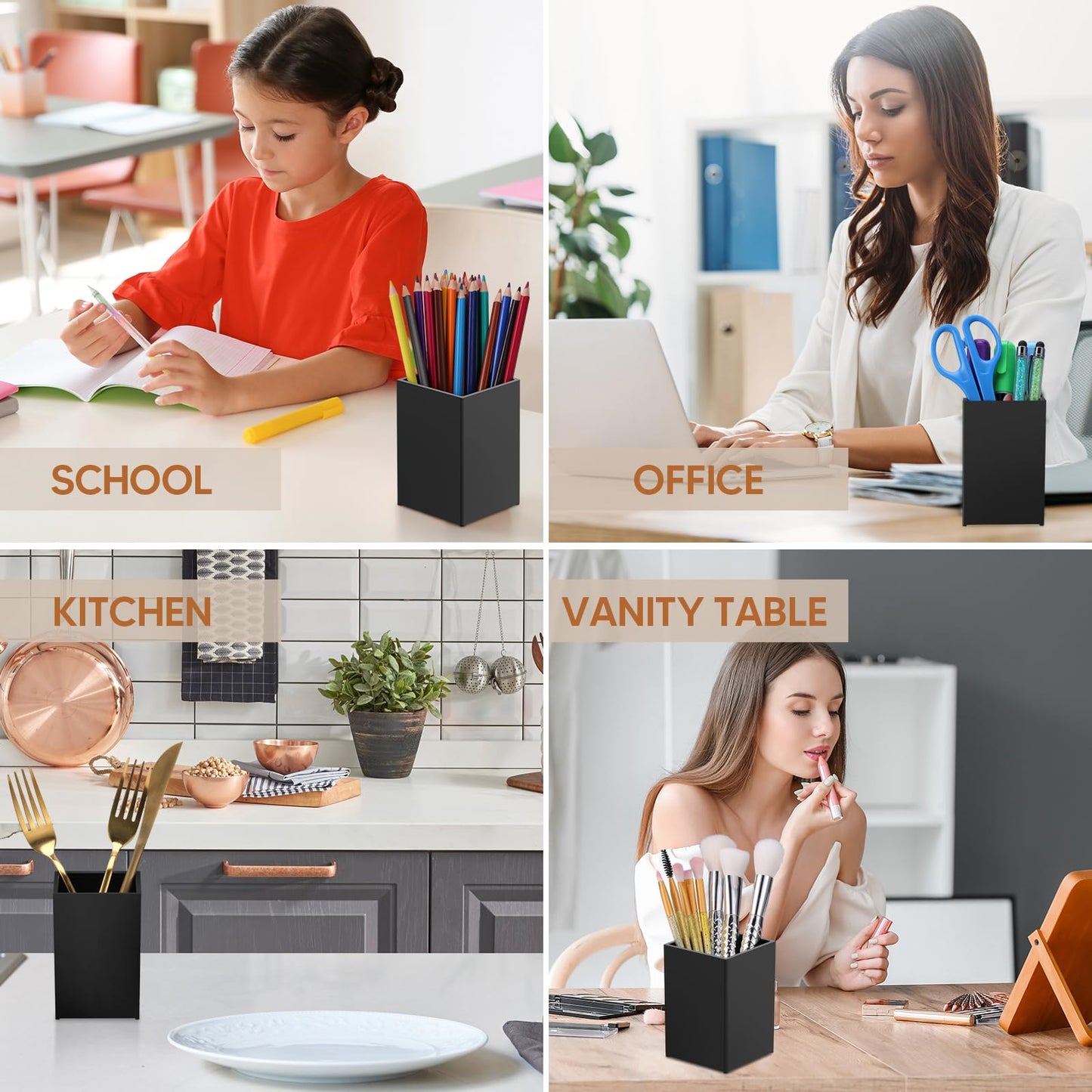 AFOROEOA 10Pack Black Acrylic Pen Holder, Desktop Pencil Organizer Makeup Brush Holder Acrylic Pencil Cup Stationery Pencil Holder for Desk Office Pen Organizer