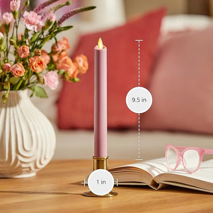 Luminara Flameless Candle Taper (1" x 9.5") Melted Top Real Wax Unscented Remote Ready Timer (Blooming Mauve)
