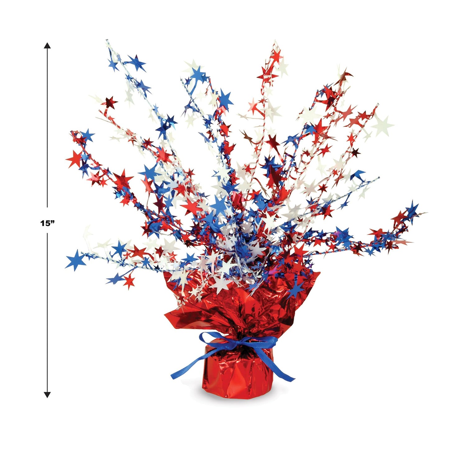 Beistle Patriotic Star Gleam ‘N Burst Centerpieces, 2-Count, Red/White/Blue Metallic Table Decor for Independence Day & American Memorial Day Parties, USA Decor, 15”