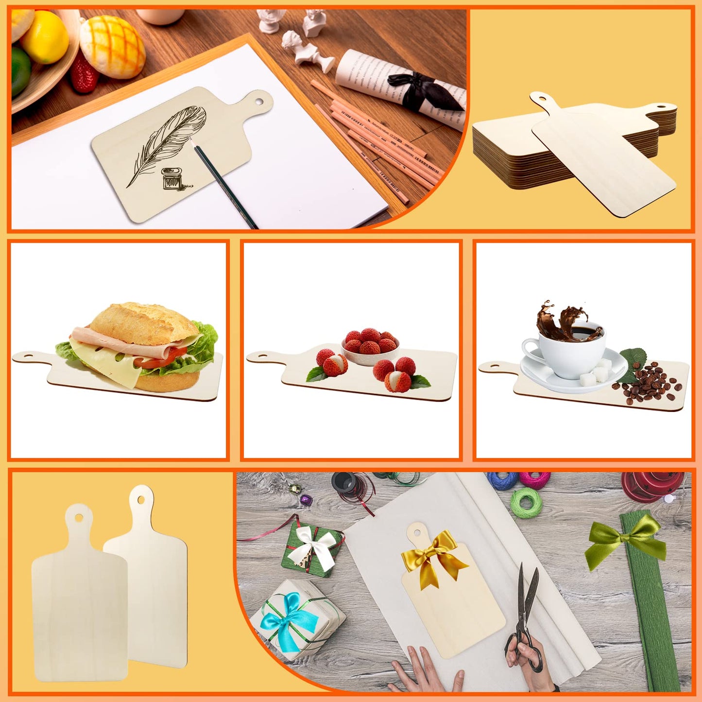 Vmiapxo 16 Pcs Unfinished Wooden Cutting Boards with Handle, 11.8" x 6.3"