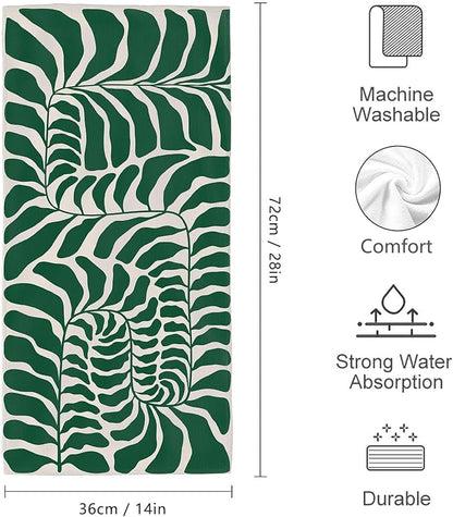 Green Leaves Decorative Hand Towels for Bathroom Set of 2 Soft Absorbent Vintage Botanical Bath Towels for Bathroom Spa Yoga Gym Sport Home Farmhouse Kitchen Decor 14"x28"