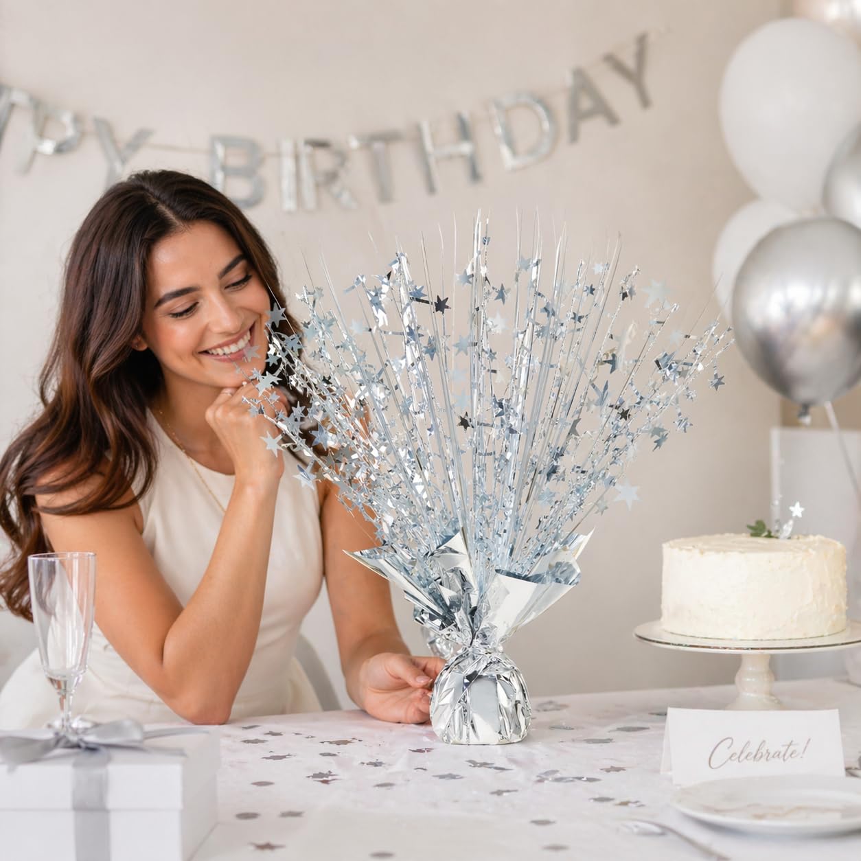 4 Pack Metallic Foil Spray Centerpiece Stars for Wedding, Birthday, Anniversary, Christmas Table Decor, Holiday Festival Baby Shower Graduation Mantle Party Decorations (Silver)