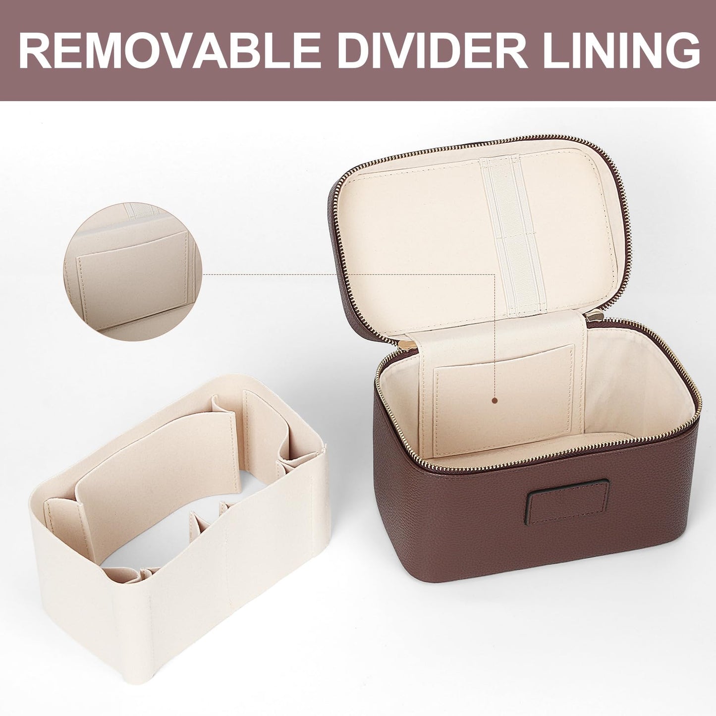 HiTotes Makeup Bag Vanity Case for Women Leather Cosmetic Bag Travel Toiletry Bags Portable Makeup Organizer Case