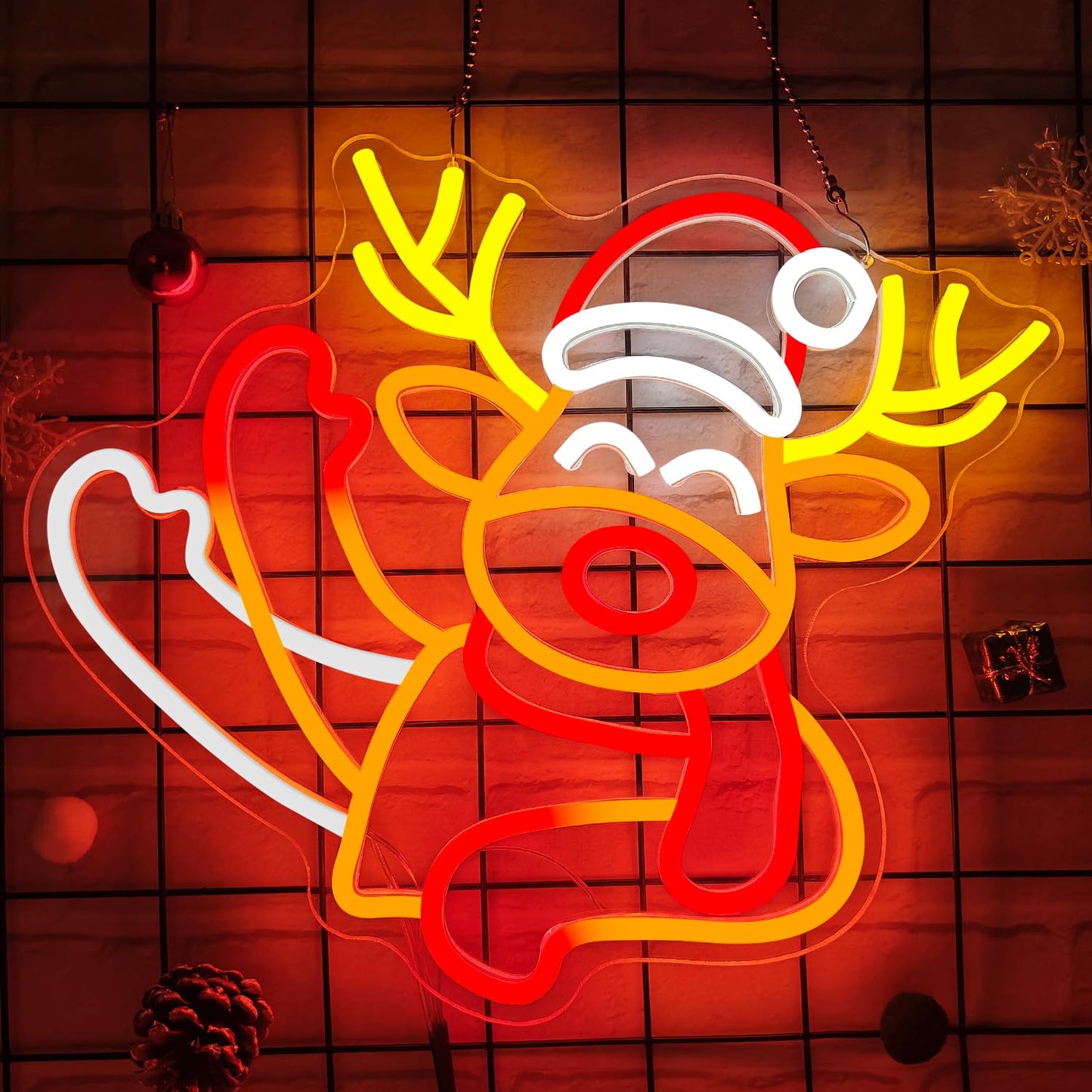 Christmas Neon Sign Waving Elk Neon Sign for Wall Decor Deer Led Neon Animated Christmas Lights Looks Like Elk Waving Reindeer Light Up Signs for Window Wall Art for Party Home Decoration Gift