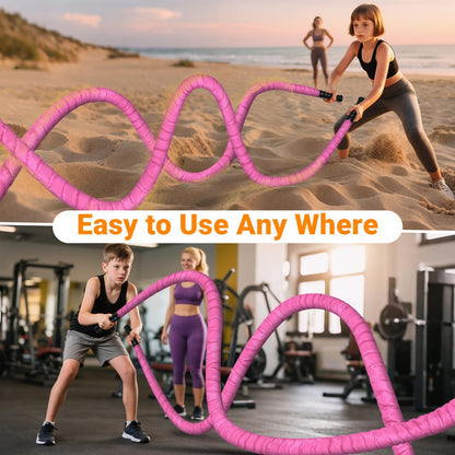 Battle Ropes for Home Gym 1 Inch Diameter 30FT Length Workout Rope Exercise Rope Training Ropes with Protective Sleeve for Kids Men Women Exercise Fitness & Strength Training-Pink