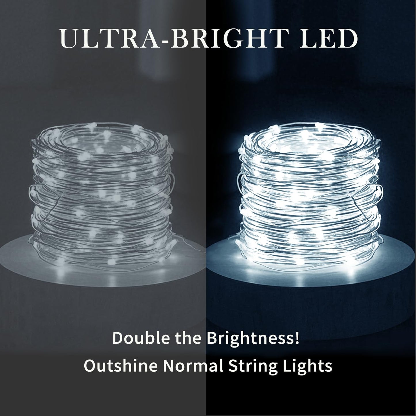 Aogist 2-Pack 16FT Fairy Lights with Spool,Ultra-Bright 50 LEDs Battery Operated Copper Wire String Light for Bedroom Christmas Wedding Centerpiece Parties Decoration,White