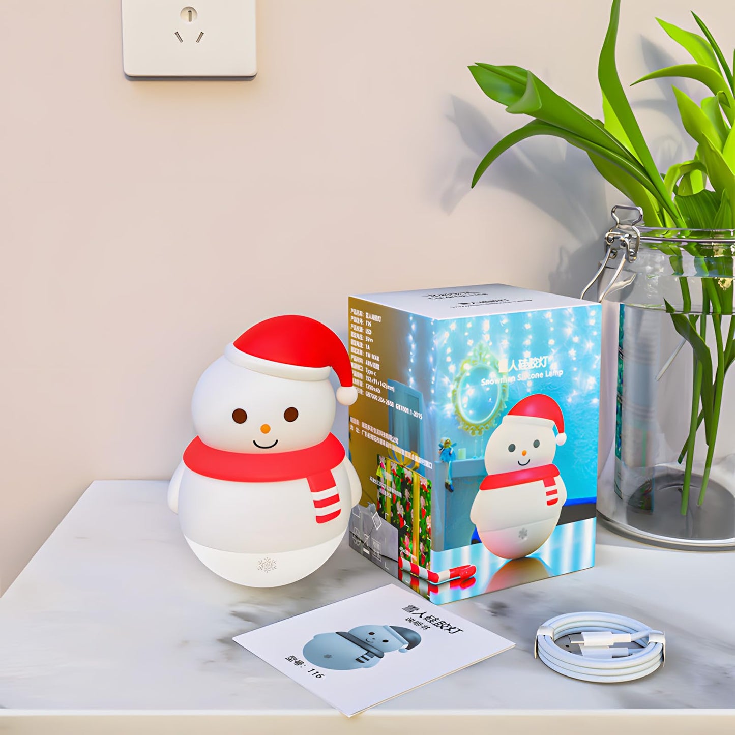 Colorful Life Snowman Silicone Night Light, Rechargeable Pat-Activated LED Lamp, Soft Ambient Bedside Light for Kids Bedroom & Nursery, Cute Ideal Gift for Christmas & Holidays