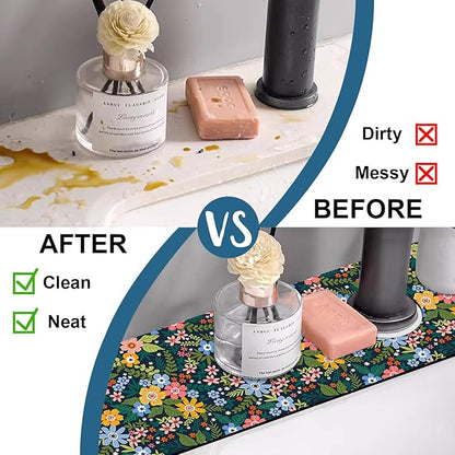 Colorful Flower Kitchen Sink Splash Guard Faucet Mat Flowers Leaves Super