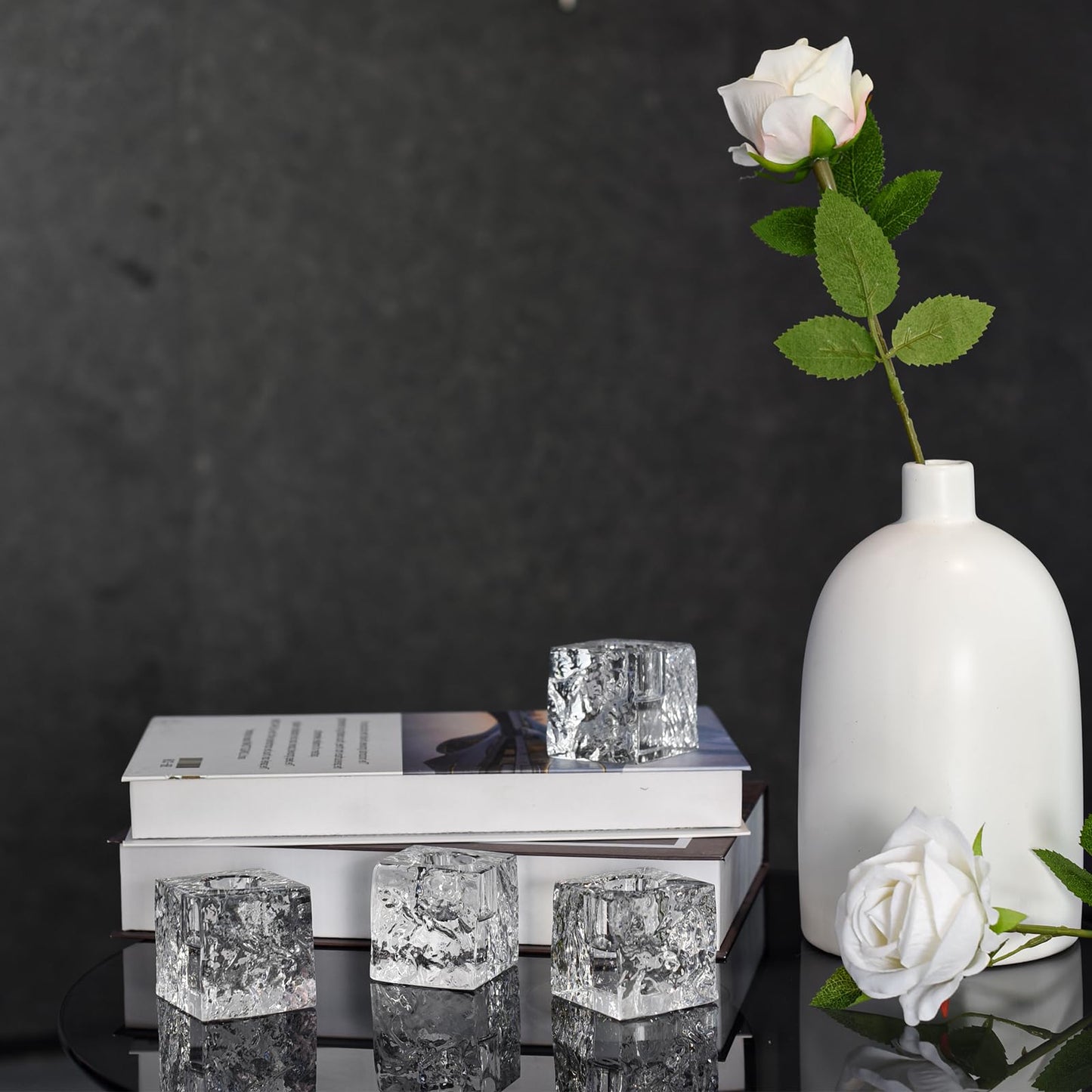 Kitcom Crystal Tea Light Candle Holders Pack of 4 for Tabletop Home Decor W1.97'' X H1.77'', Comes with Gift Box