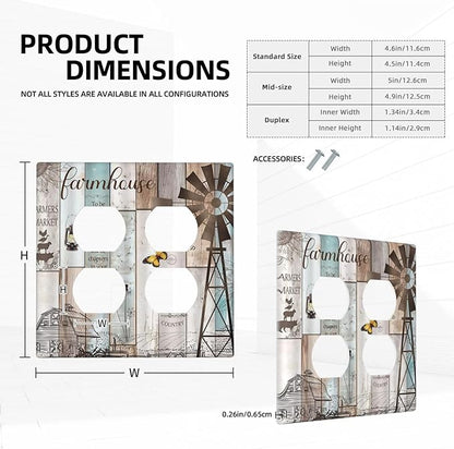Decorative Light Switch Cover Plate Rustic Farmhouse Colorful Wooden Barn Door 2 Gang Socket Covers Double Duplex Wallplates Switch Plates and Outlet Covers for Kitchen Home Decor