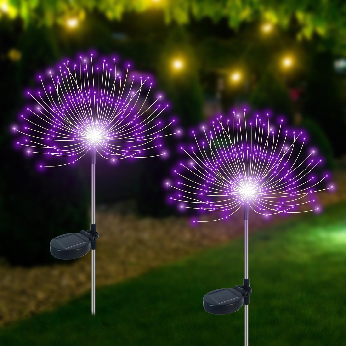 Slyuexu Solar Garden Lights Outdoor Waterproof, 2 Pack 120 LED Solar Firework Lights Decorative Garden Décor Outside for Flowerbed Pathway Party Christmas Decoration, Purple