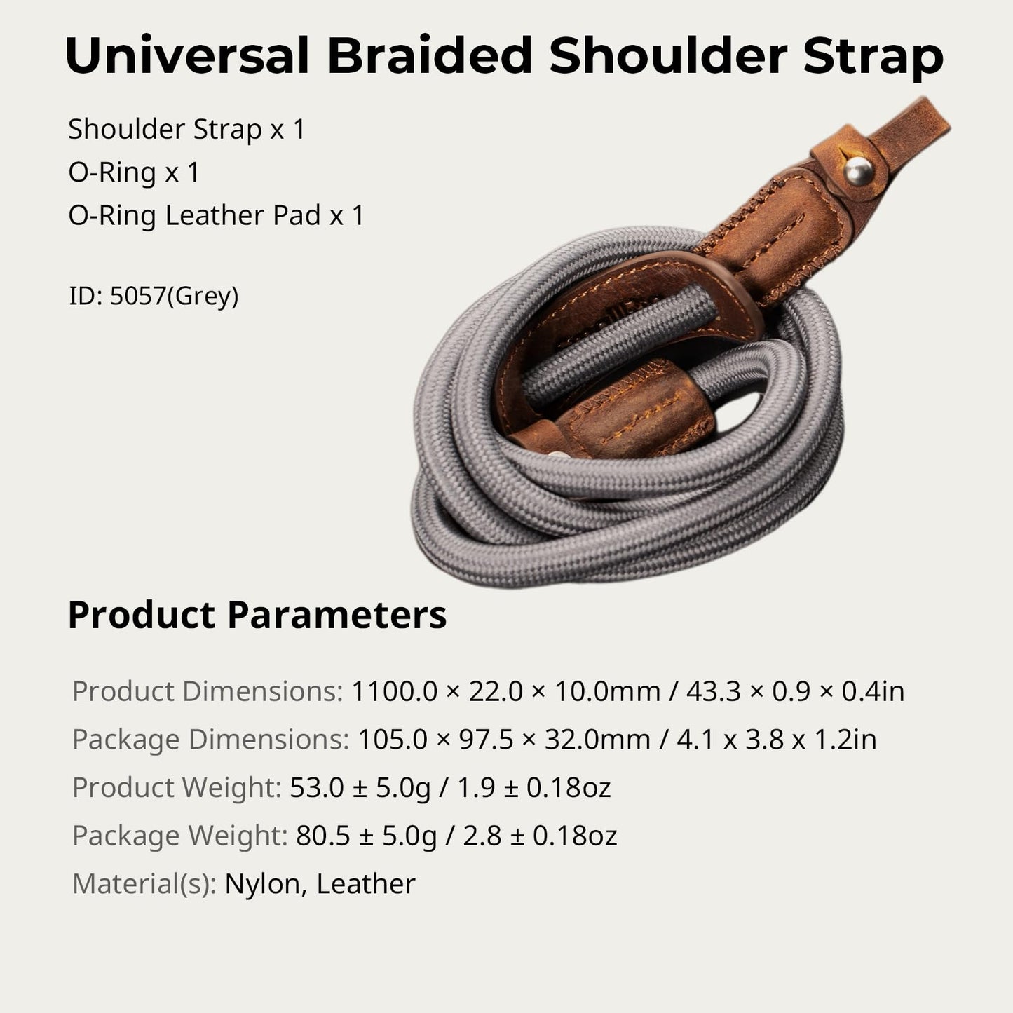 SMALLRIG Camera Neck Shoulder Strap, Adjustable Braided Camera Shoulder Strap with O-Ring and Leather Neck Pad for DSLR or Mirrorless Camera, Gray- 5057