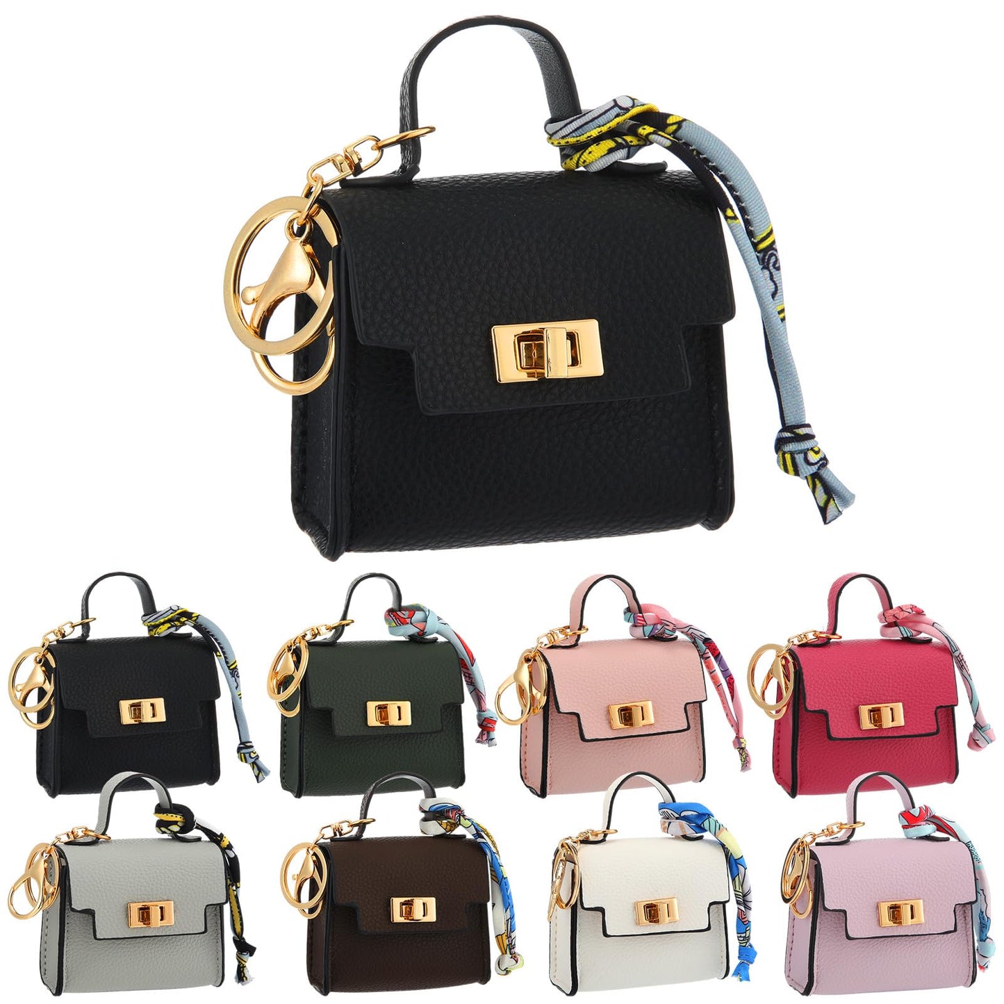 Liliaafar 8 Pcs Mini Backpack Keychain Mini Coin Purses for Women Cute PU Leather Makeup Bag with Keychain, Multi Pocket Card Holder Cable Organizer Giftable Zipper Pouch (Classics)