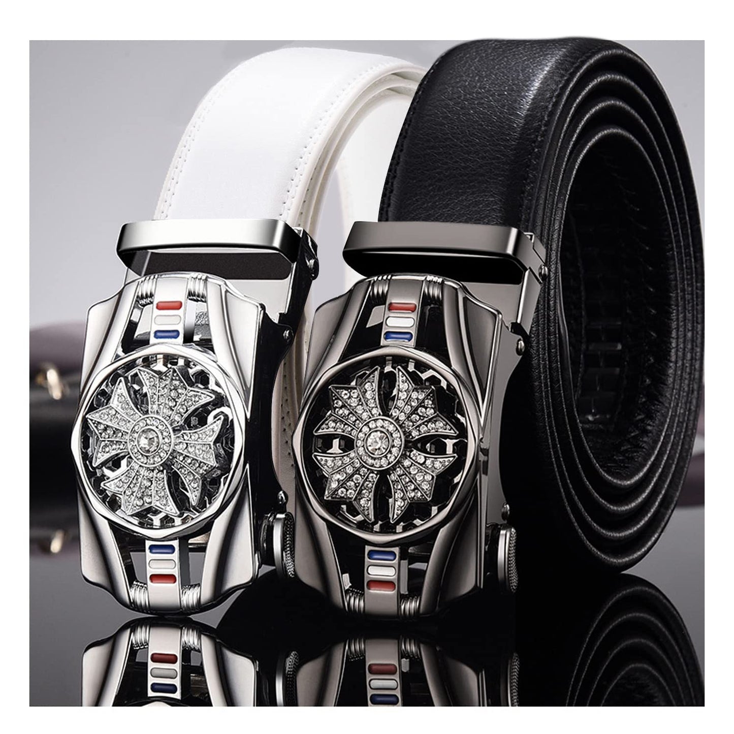 DIANKUZHAN Black belt men Leather Ratchet Casual Work Business With Removable buckle,Perfect Fit Waist Size up to 47 inches (black)
