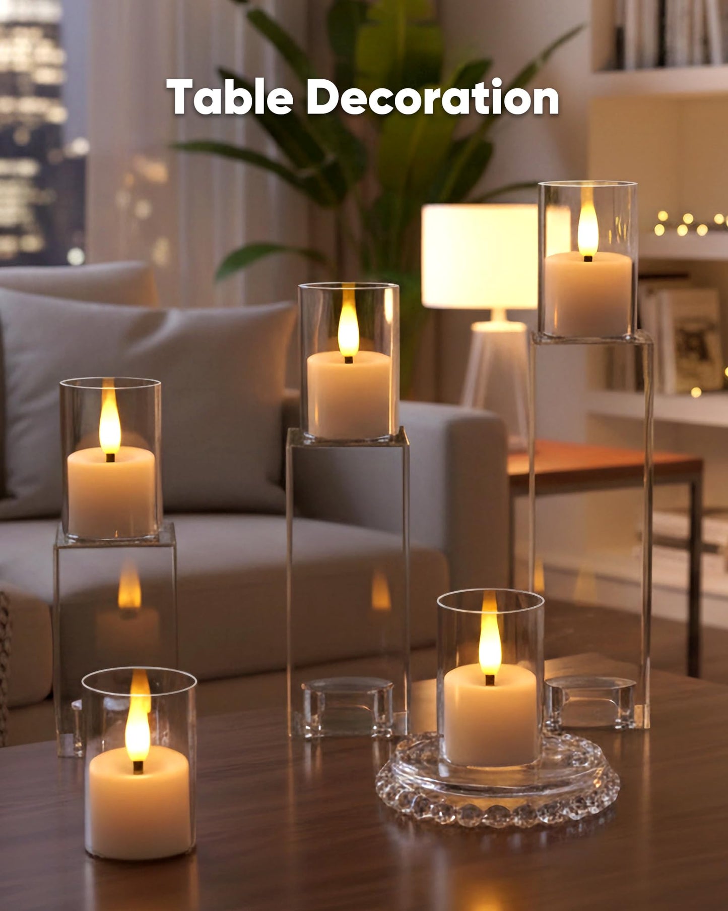 Homemory Acrylic Led Votive Candle with Auto Timer, 1.5" x 2.4" Flameless Led Tealight, Battery Powered Fake Electric Candles for Wedding Centerpiece, Table, Christmas Decor (12Pack)