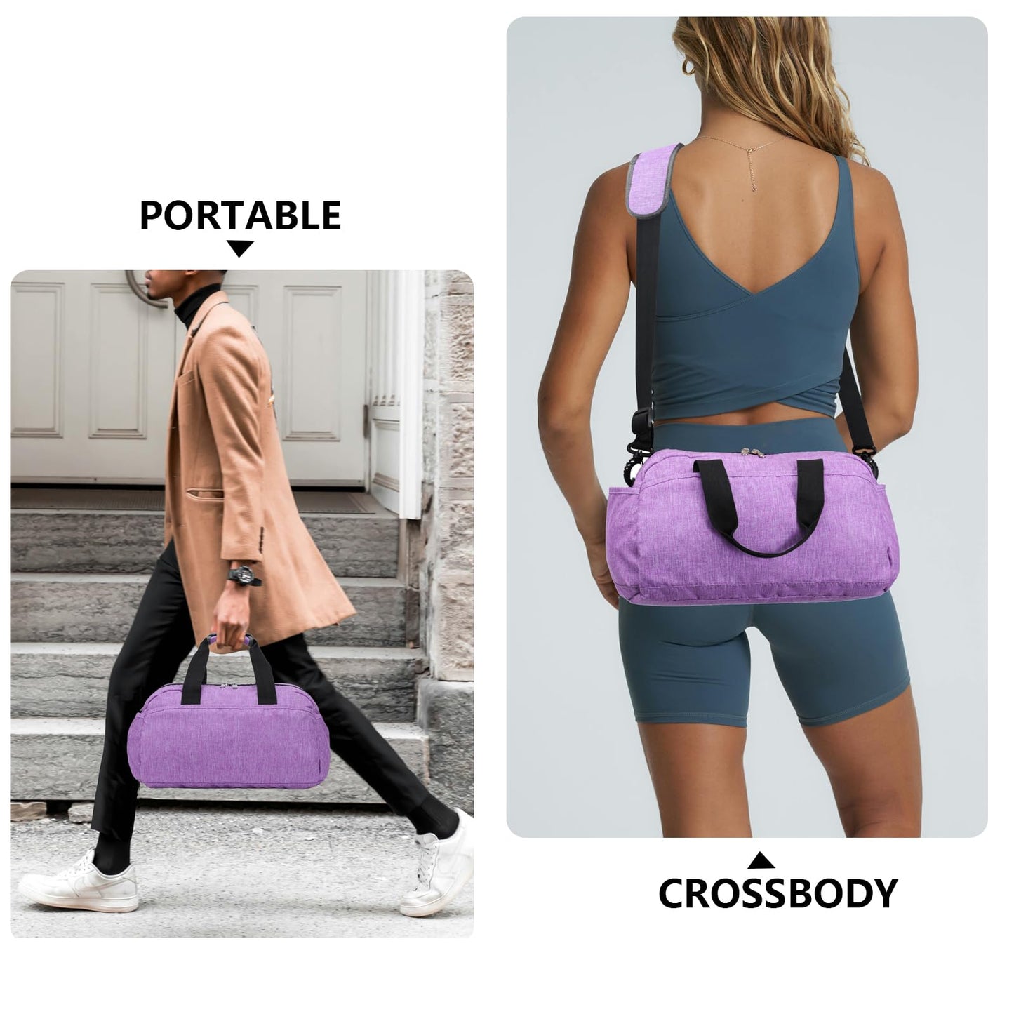 14 inch Small Gym Bag for Women & Men, Mini Duffel Bag for Travel Sports Lightweight Carry On Bag, Light Purple