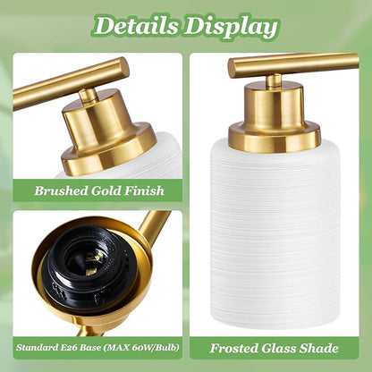 5-Light Vanity Lights, Brushed Gold Bathroom Light Fixture with Striped Textured Milky White Glass Shade, E26 Modern Vanity Lighting Fixture for Bathroom Wall Sconce Light Over Mirror