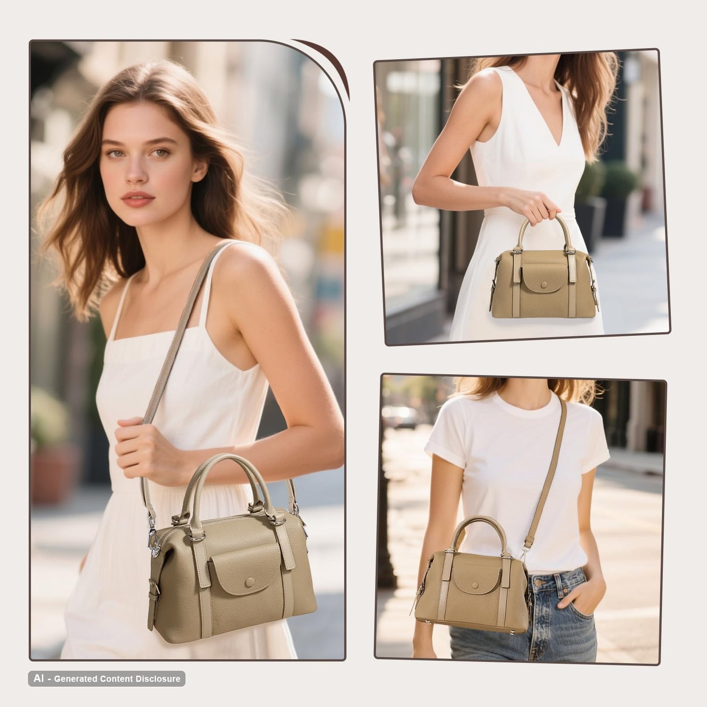 MoreFarther Handbags for Women, Genuine Leather Crossbody Bag Top Handle Bag with Adjustable Detachable Strap(Coffee)