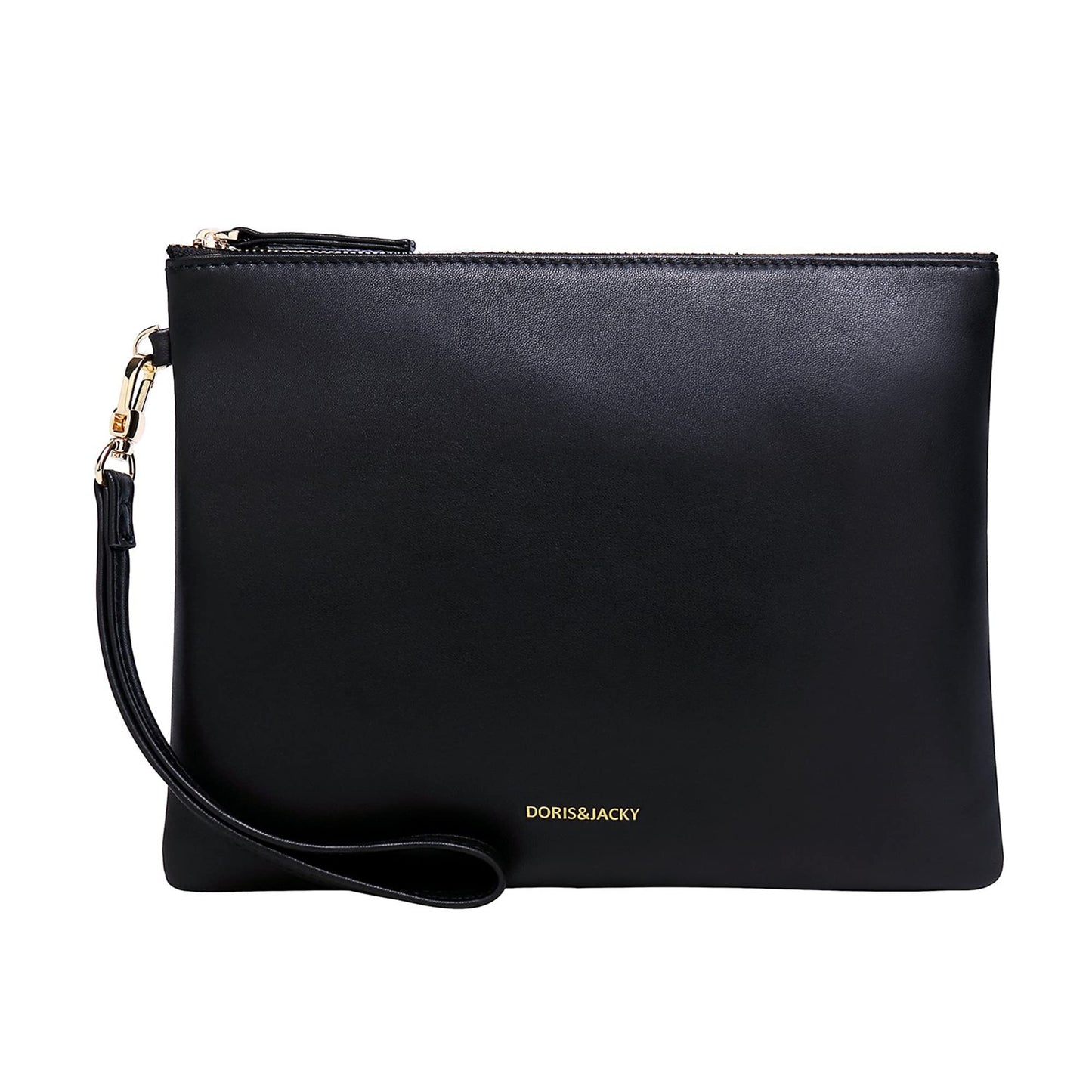 DORIS&JACKY Lambskin Leather Wristlet Clutch Purse For Women Large Soft Designer Wallet With Strap… (Lambskin-black, black)