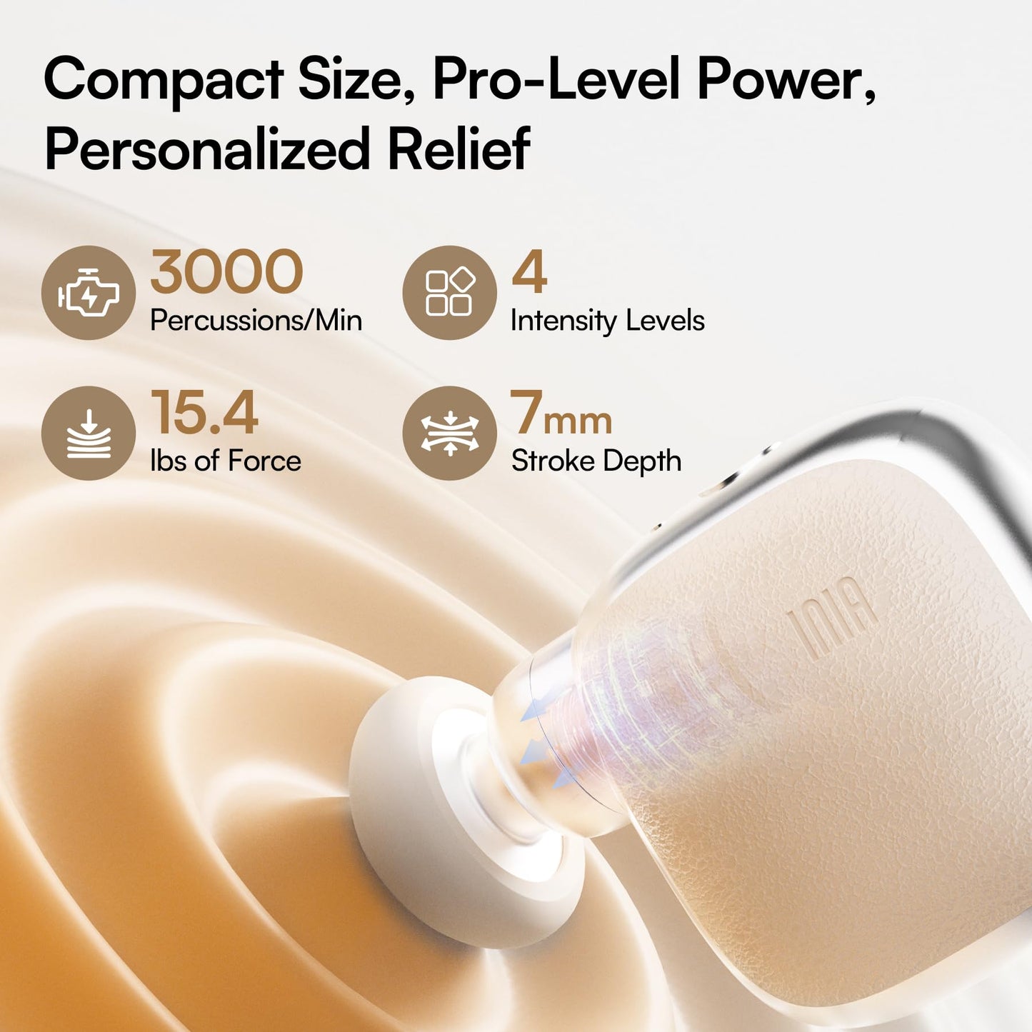 INIA PocketForce Mini Massage Gun - 75% Smaller, High-Power Percussion for Full Body Relief, Portable Deep Tissue Massager Gun with Leather Case & 3 Heads for Travel & Office Use, Gifts for Men Women