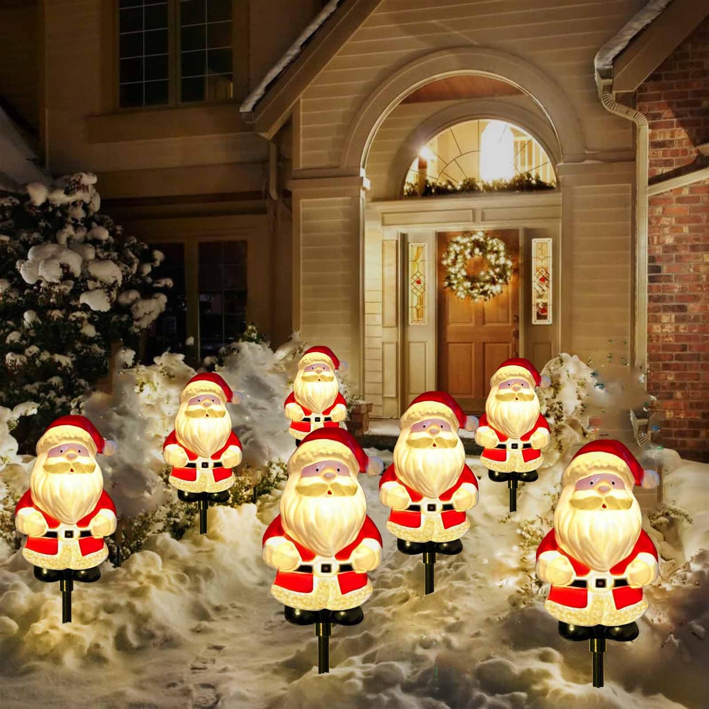 Windpnn Upgraded 6-Pack Solar Christmas Garden Stake Lights, Outdoor Waterproof Solar Santa Claus Stake Christmas Pathway Lights for Garden Decorations Lawn Pathway Patio (8 Modes)