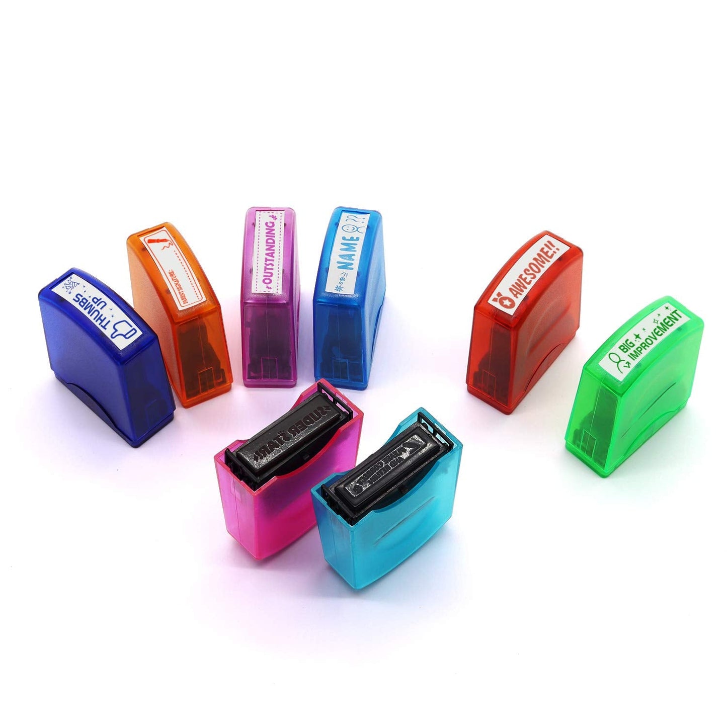 RELIANCER 8PCS Teacher Stamp Set,Colorful Self-Inking Motivational Classroom Stamper for Grading,Encouraging Rating Stamp Student,Parent Signature Stamps for Homework,School Homeschool Reward Supplies