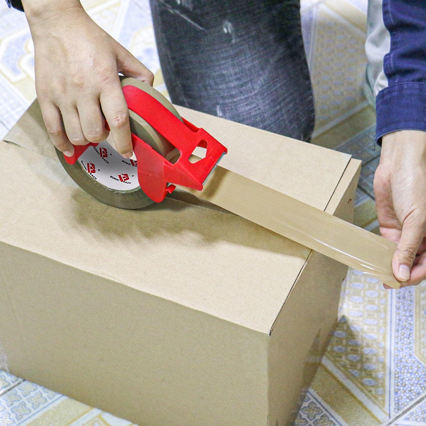 BOMEI PACK Heavy Duty Brown Packing Tape with Dispenser, 2.6 mil, 1.88 inch x 110 Yards (3 Pack), Total 330Y, Brown Tape Refills for Shipping, Mailing, Moving & Storage