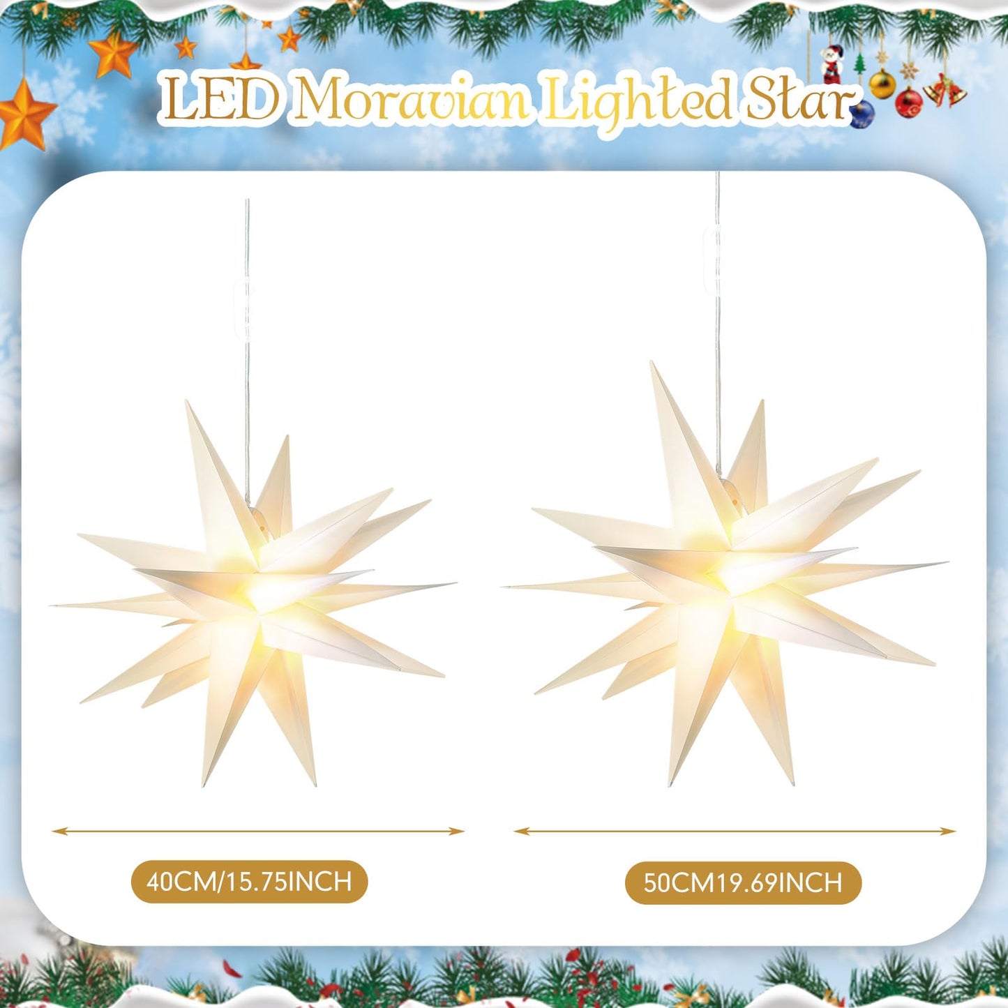 Kittmip 4 Pack Large LED Moravian Star Light Hanging Outdoor Christmas Warm White Porch Pendant Light Holiday Decoration for Christmas Trees Balconies Courtyards Advent Star (15.8''+19.7")